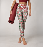 Yoga Leggings that have a unique candy cane pattern like plaid canadian-made